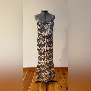 Chaps Black and Cream Floral Maxi Dress